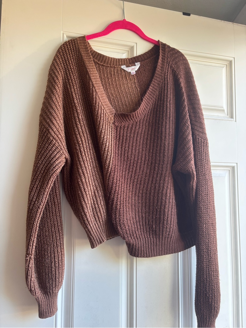 Brown V-Neck Chunky Knit Women's Sweater